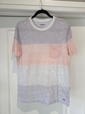 Express Men’s Pink & Gray Stripe Pocket T-Shirt